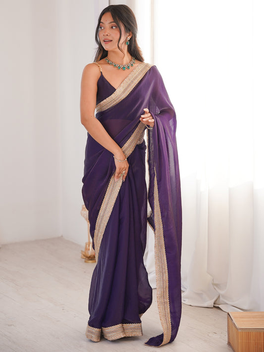 Women's Fendy Satin Saree With Unstitched Blouse Piece
