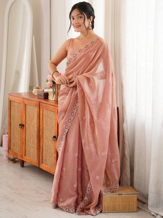 Women's Fendy Satin Saree With Unstitched Blouse Piece