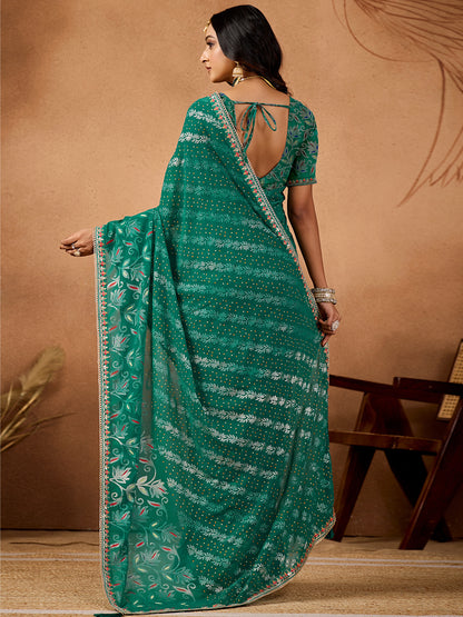 Women's Georgette Bandhani Saree With Unstitched Blouse Piece