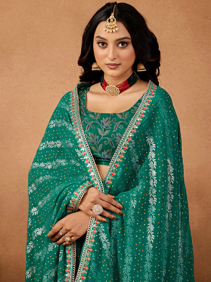 Women's Georgette Bandhani Saree With Unstitched Blouse Piece