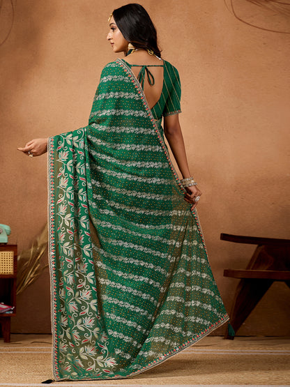 Women's Georgette Bandhani Saree With Unstitched Blouse Piece