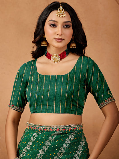 Women's Georgette Bandhani Saree With Unstitched Blouse Piece