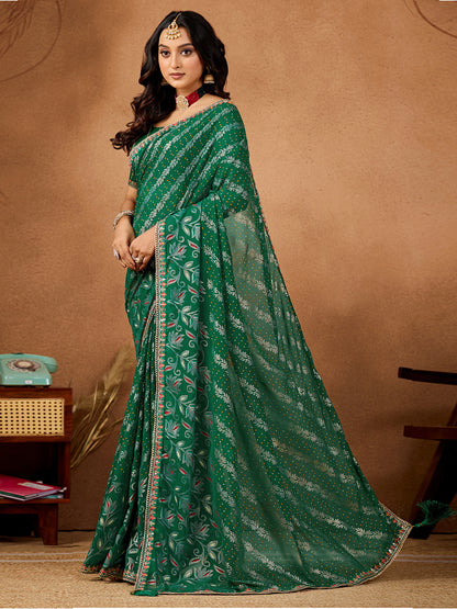 Women's Georgette Bandhani Saree With Unstitched Blouse Piece
