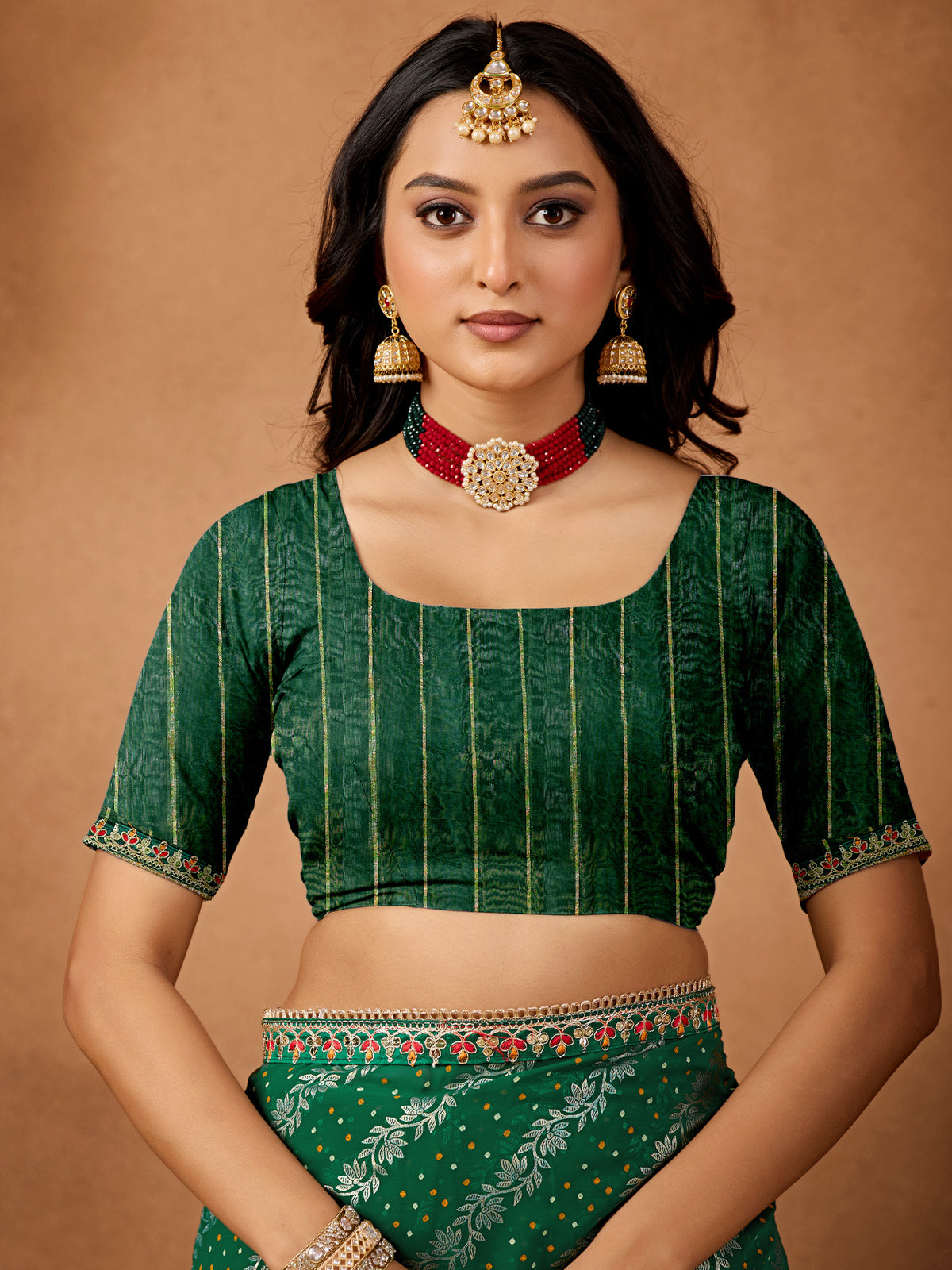 Women's Georgette Bandhani Saree With Unstitched Blouse Piece