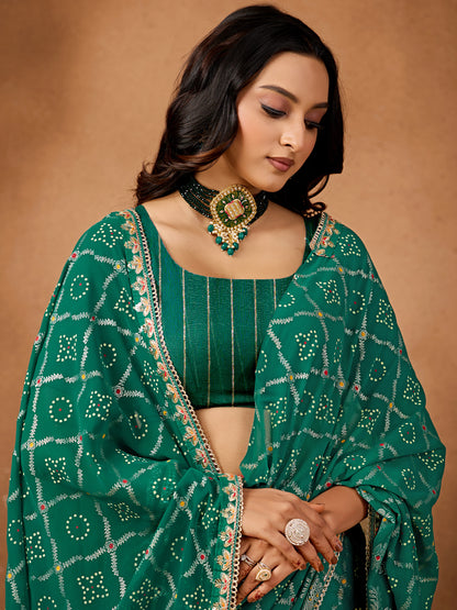Women's Georgette Bandhani Saree With Unstitched Blouse Piece