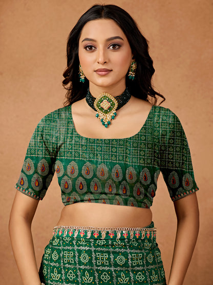 Women's Georgette Bandhani Saree With Unstitched Blouse Piece