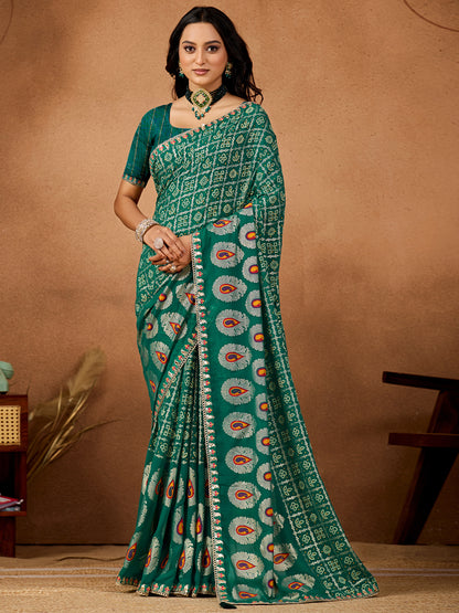Women's Georgette Bandhani Saree With Unstitched Blouse Piece