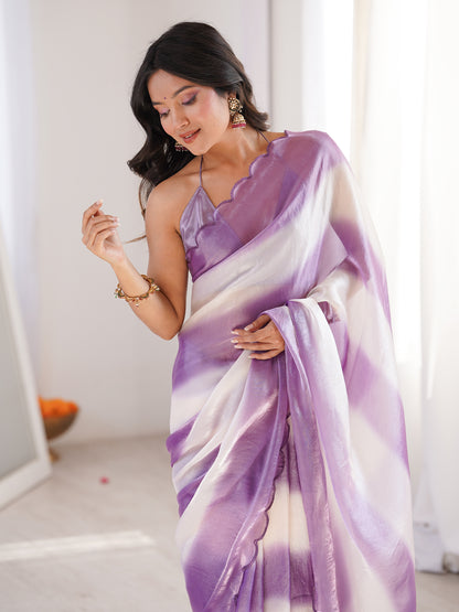 Women's Fendy Satin Saree With Unstitched Blouse Piece