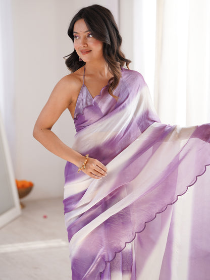Women's Fendy Satin Saree With Unstitched Blouse Piece