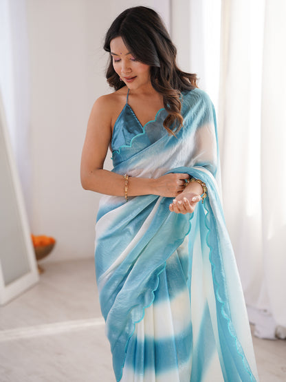 Women's Fendy Satin Saree With Unstitched Blouse Piece