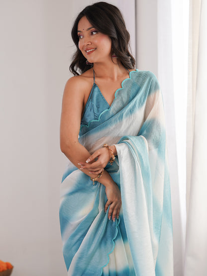 Women's Fendy Satin Saree With Unstitched Blouse Piece
