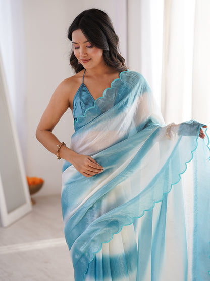 Women's Fendy Satin Saree With Unstitched Blouse Piece