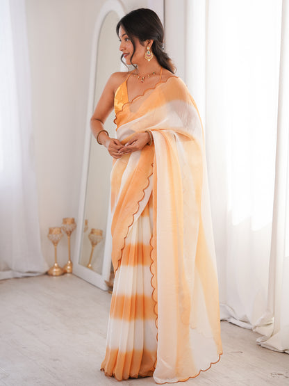 Women's Fendy Satin Saree With Unstitched Blouse Piece