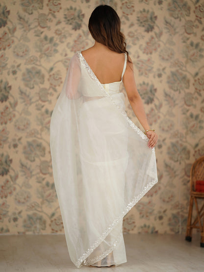 Women's Net Sequence Work Saree With Unstitched Blouse Piece