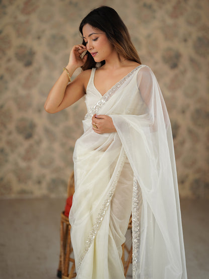 Women's Net Sequence Work Saree With Unstitched Blouse Piece