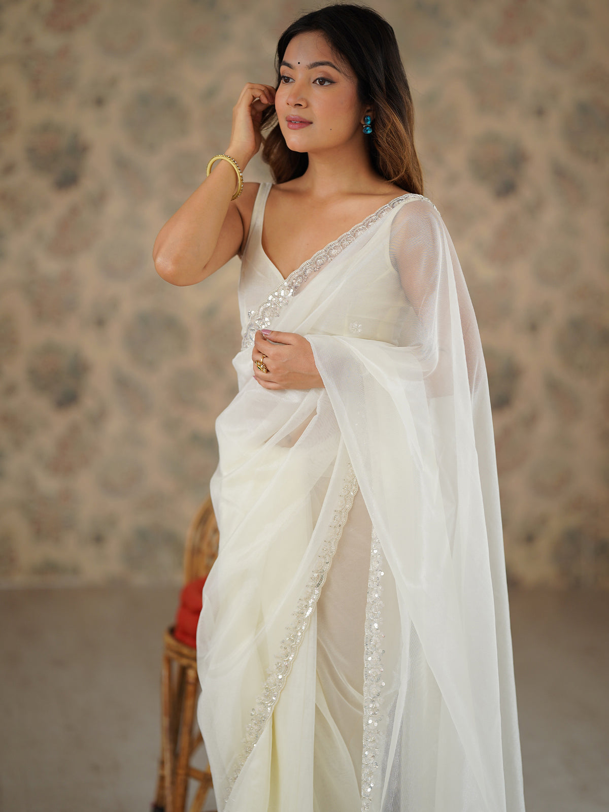 Women's Net Sequence Work Saree With Unstitched Blouse Piece