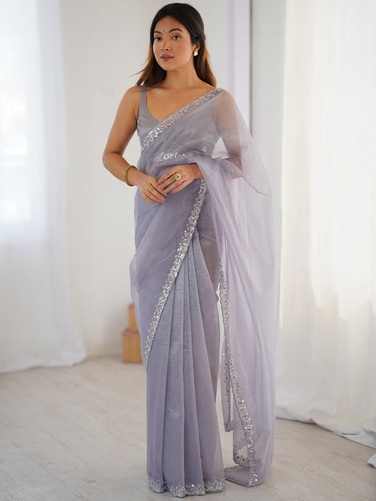 Women's Net Sequence Work Saree With Unstitched Blouse Piece