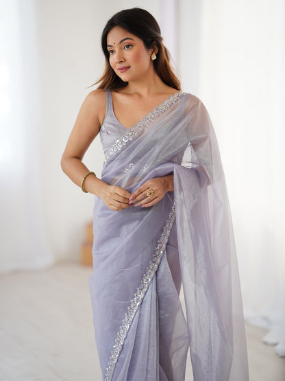 Women's Net Sequence Work Saree With Unstitched Blouse Piece