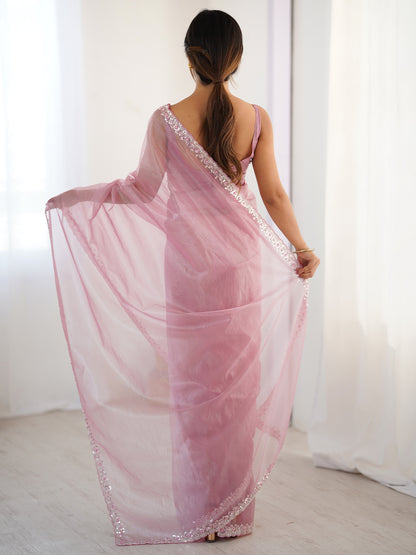 Women's Net Sequence Work Saree With Unstitched Blouse Piece