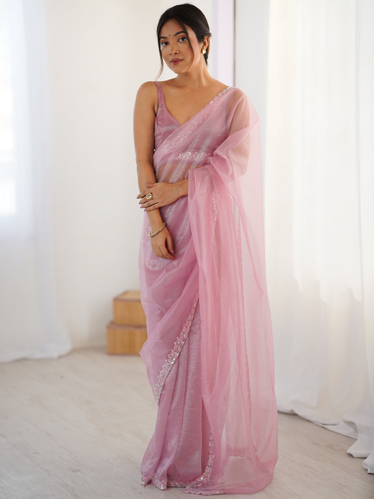 Women's Net Sequence Work Saree With Unstitched Blouse Piece