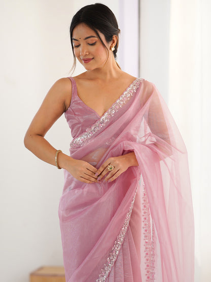 Women's Net Sequence Work Saree With Unstitched Blouse Piece