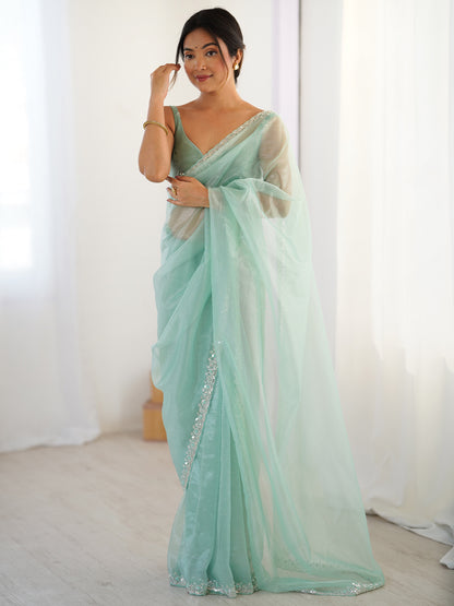 Women's Net Sequence Work Saree With Unstitched Blouse Piece