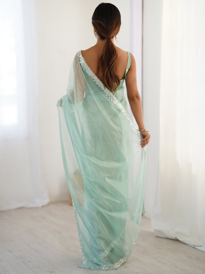 Women's Net Sequence Work Saree With Unstitched Blouse Piece