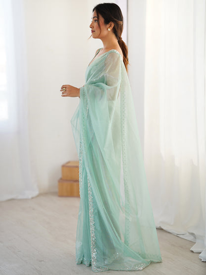 Women's Net Sequence Work Saree With Unstitched Blouse Piece