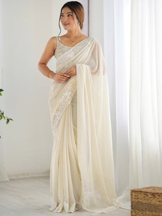 Women's Georgette Embroidery Work Saree With Unstitched Blouse Piece