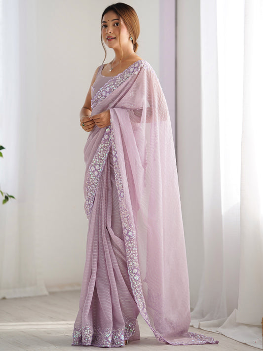 Women's Georgette Embroidery Work Saree With Unstitched Blouse Piece