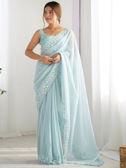 Women's Georgette Embroidery Work Saree With Unstitched Blouse Piece