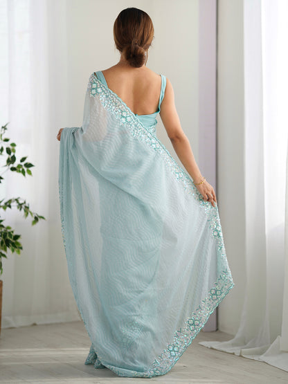 Women's Georgette Embroidery Work Saree With Unstitched Blouse Piece