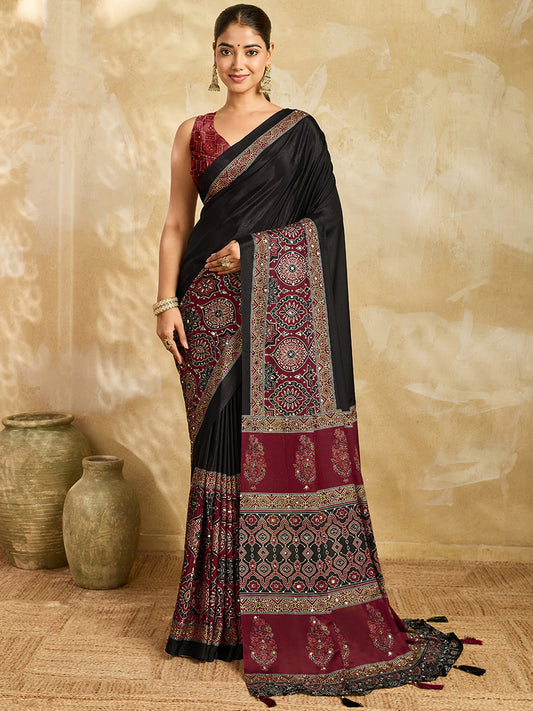 Women's Chinon Digital Print Saree With Unstitched Blouse Piece