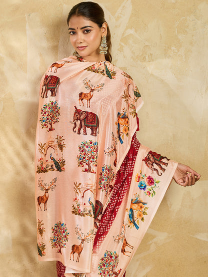 Women's Bandhani Saree With Unstitched Blouse Piece