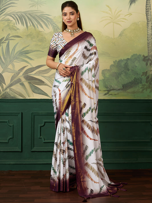 Women's Crepe Digital Printed Saree With Blouse Piece