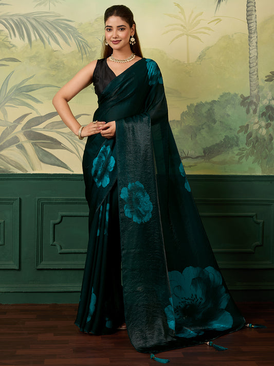 Women's Satin Silk Saree With Blouse Piece