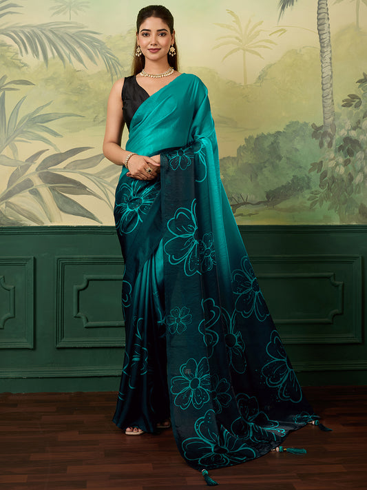 Women's Satin Silk Saree With Blouse Piece