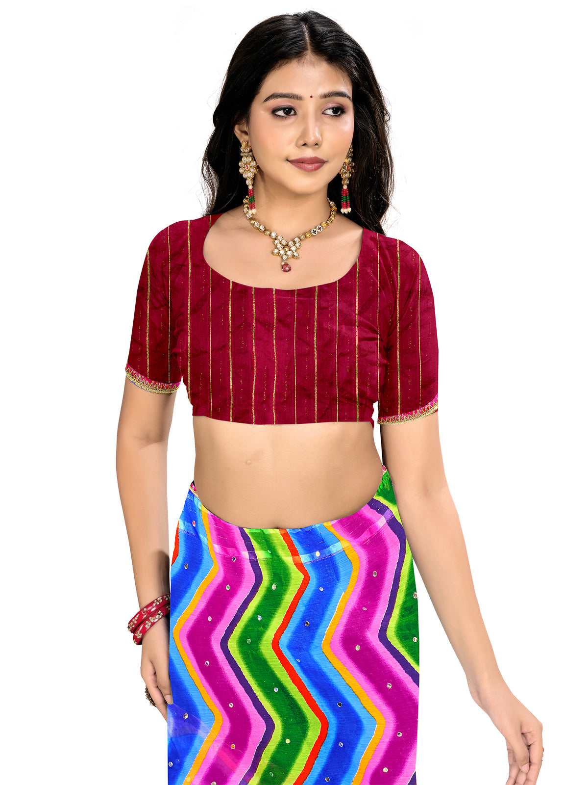 Women's Chiffon Leheriya Saree With Unstitched Blouse Piece