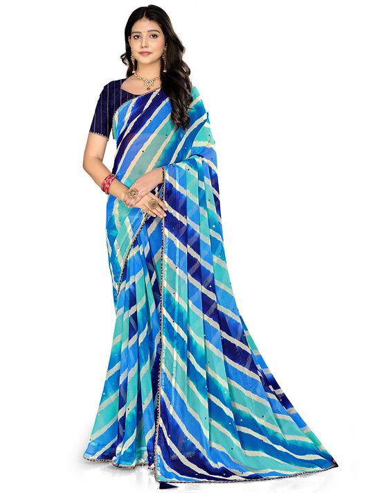 Women's Chiffon Leheriya Saree With Unstitched Blouse Piece