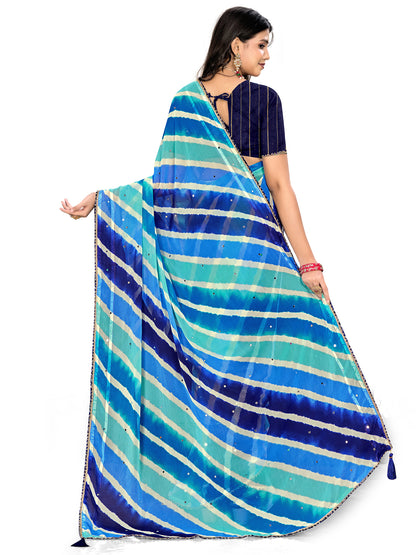 Women's Chiffon Leheriya Saree With Unstitched Blouse Piece