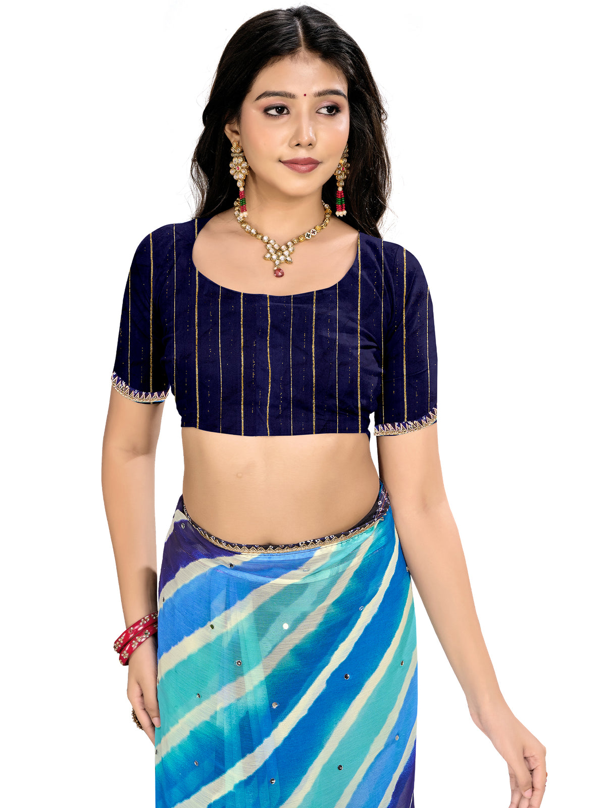 Women's Chiffon Leheriya Saree With Unstitched Blouse Piece