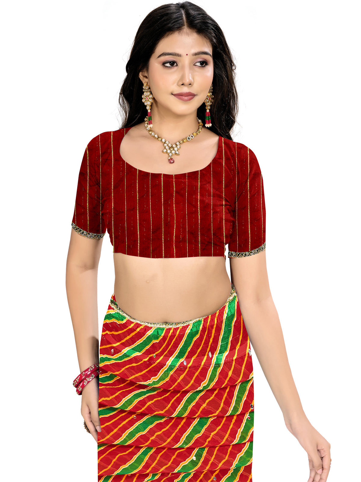 Women's Chiffon Leheriya Saree With Unstitched Blouse Piece