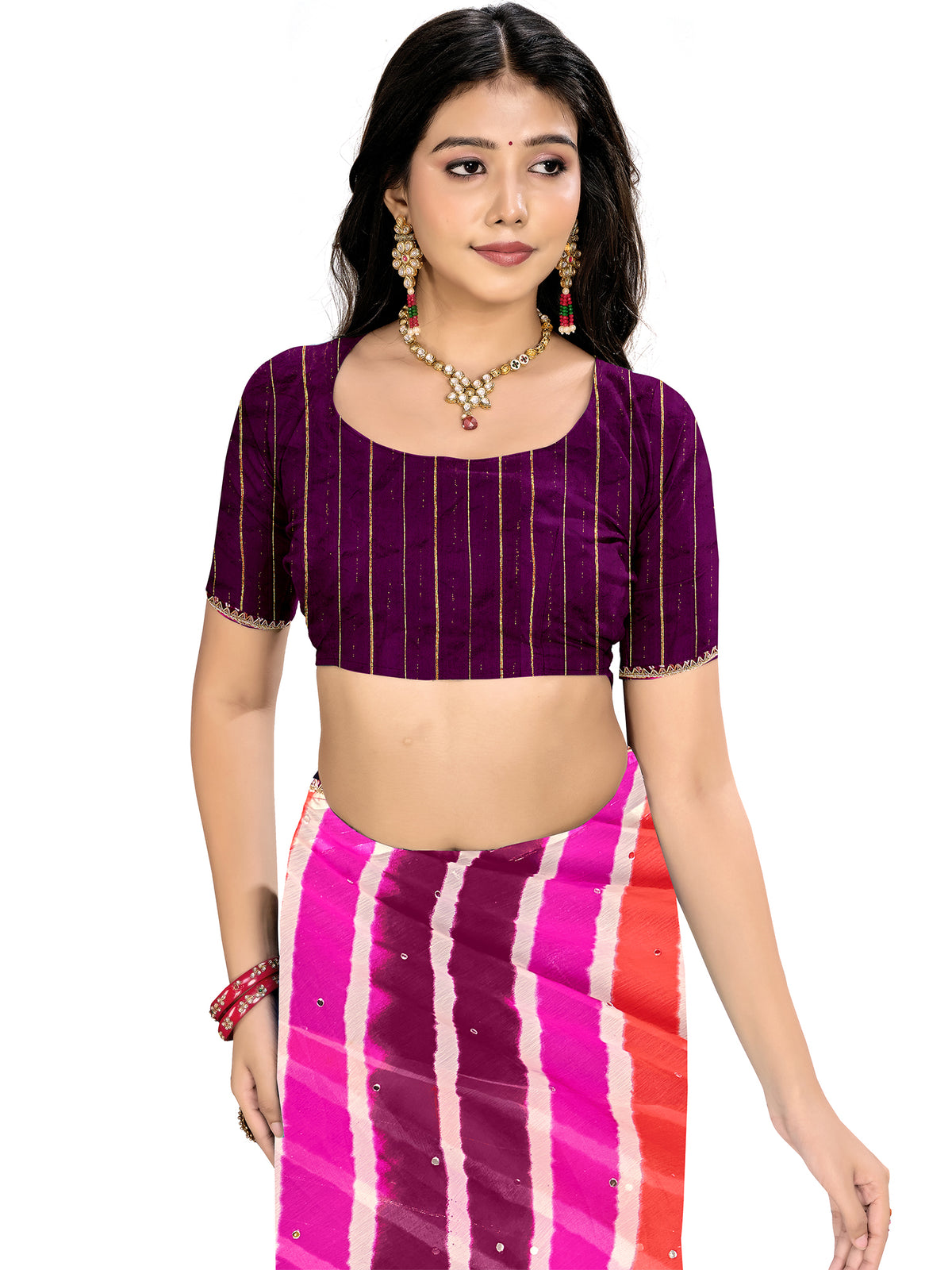 Women's Chiffon Leheriya Saree With Unstitched Blouse Piece