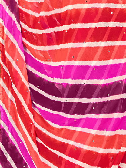 Women's Chiffon Leheriya Saree With Unstitched Blouse Piece