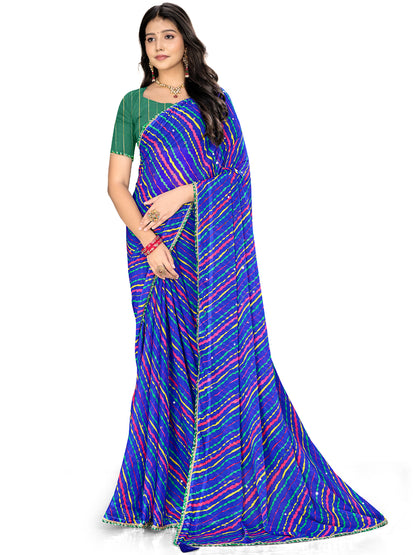 Women's Chiffon Leheriya Saree With Unstitched Blouse Piece