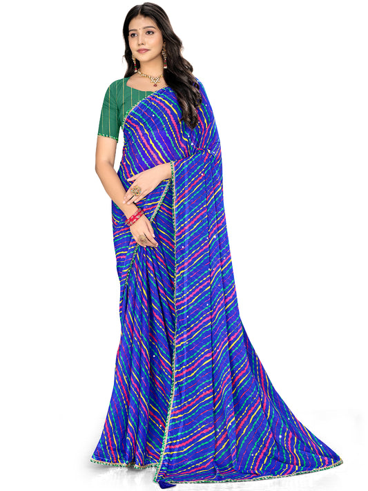 Women's Chiffon Leheriya Saree With Unstitched Blouse Piece