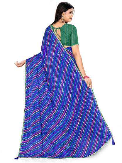 Women's Chiffon Leheriya Saree With Unstitched Blouse Piece