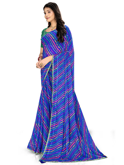 Women's Chiffon Leheriya Saree With Unstitched Blouse Piece