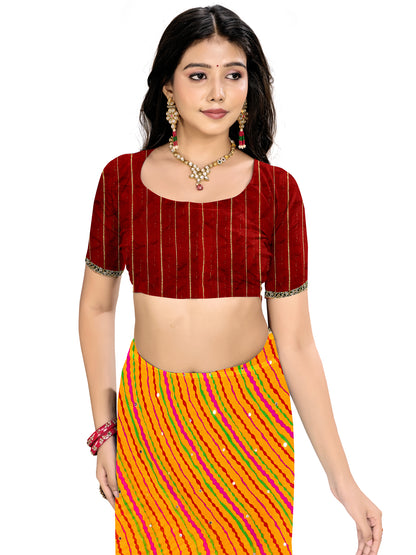 Women's Chiffon Leheriya Saree With Unstitched Blouse Piece