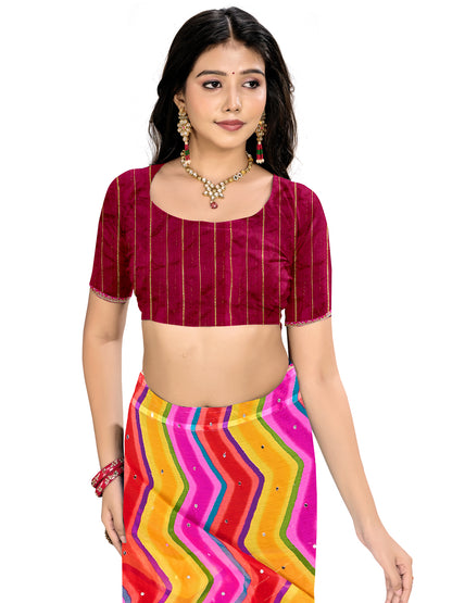 Women's Chiffon Leheriya Saree With Unstitched Blouse Piece